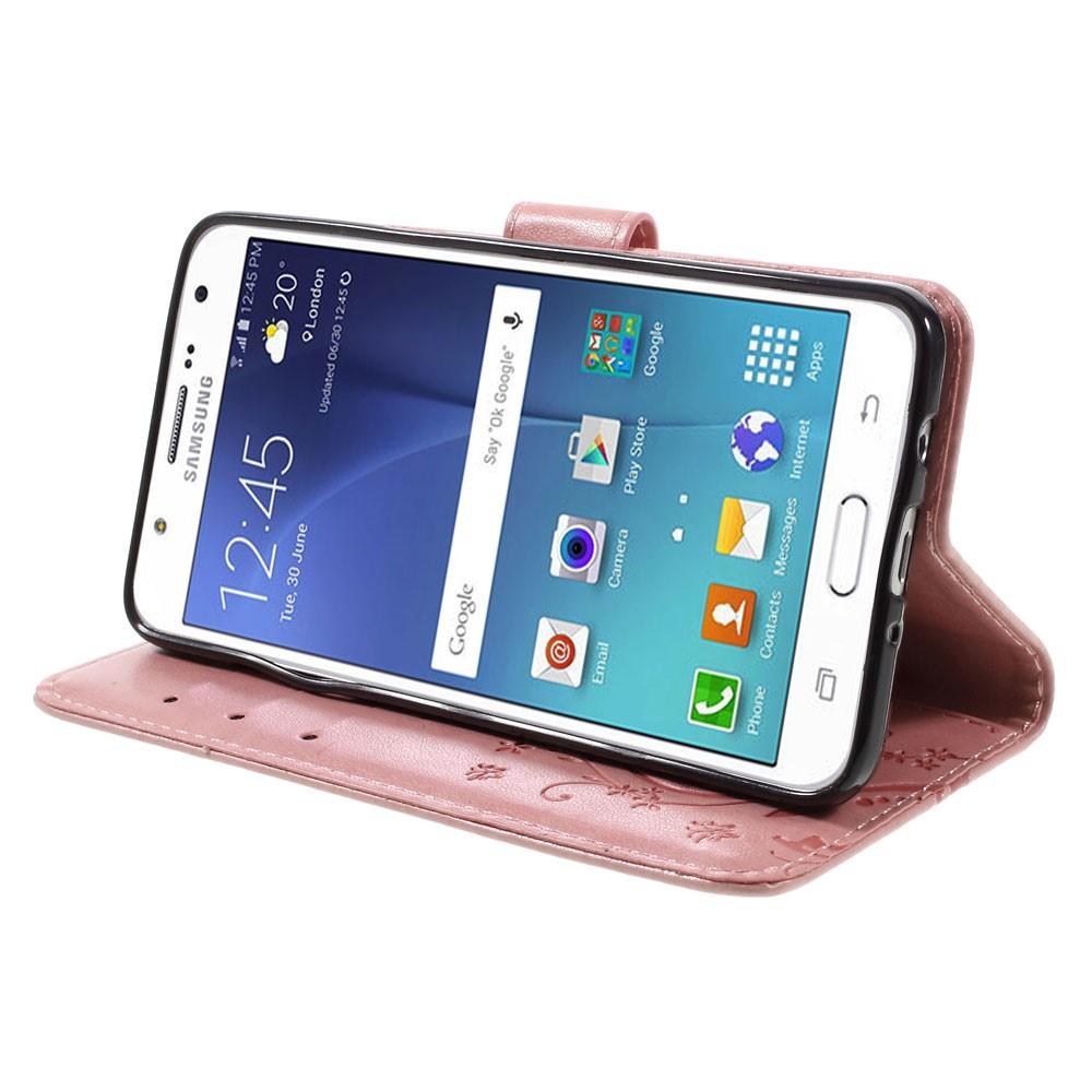 Läderfodral Fjärilar Samsung Galaxy J5 2016 rosa