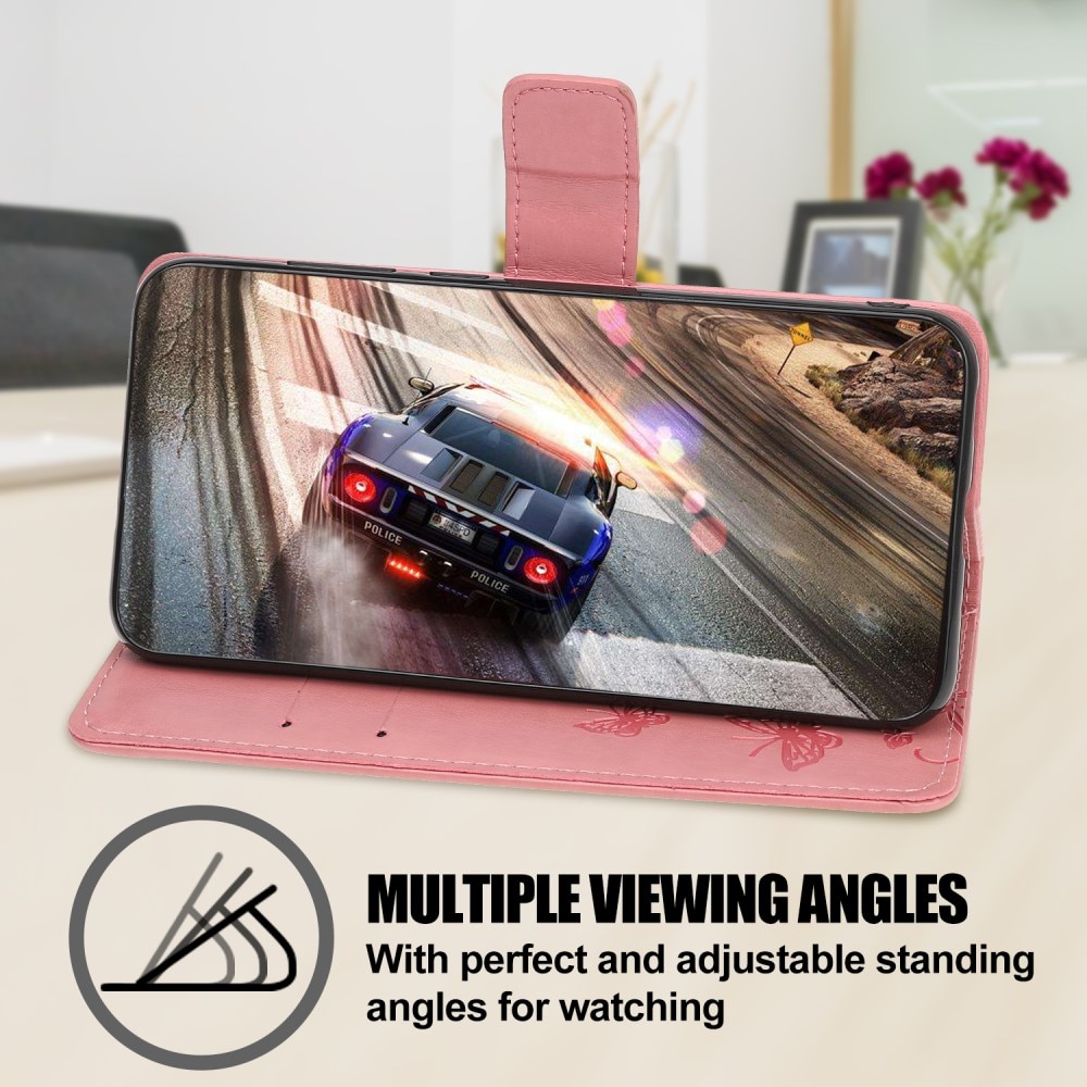 Läderfodral Fjärilar Samsung Galaxy A22 5G Rosa