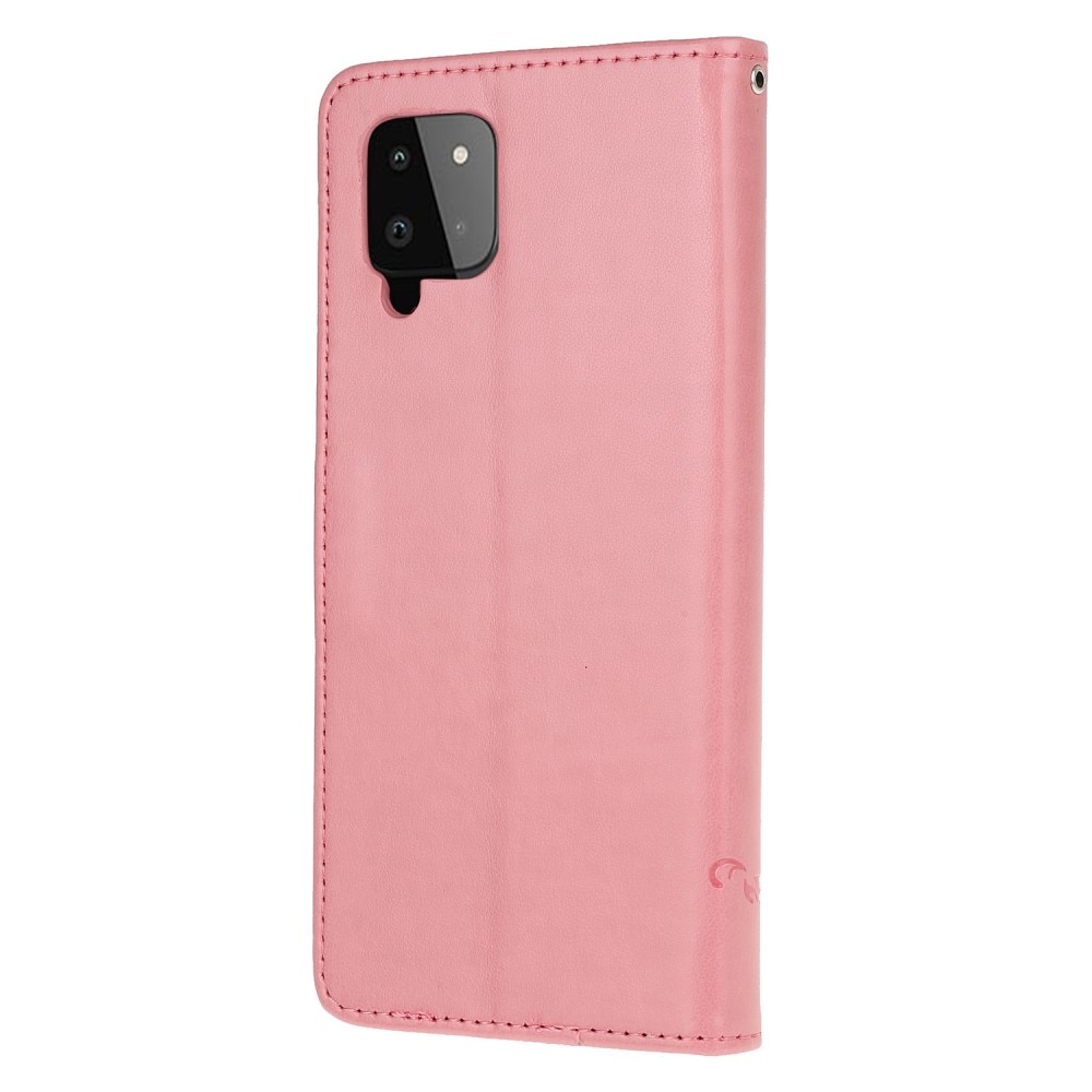 Läderfodral Fjärilar Samsung Galaxy A22 4G rosa