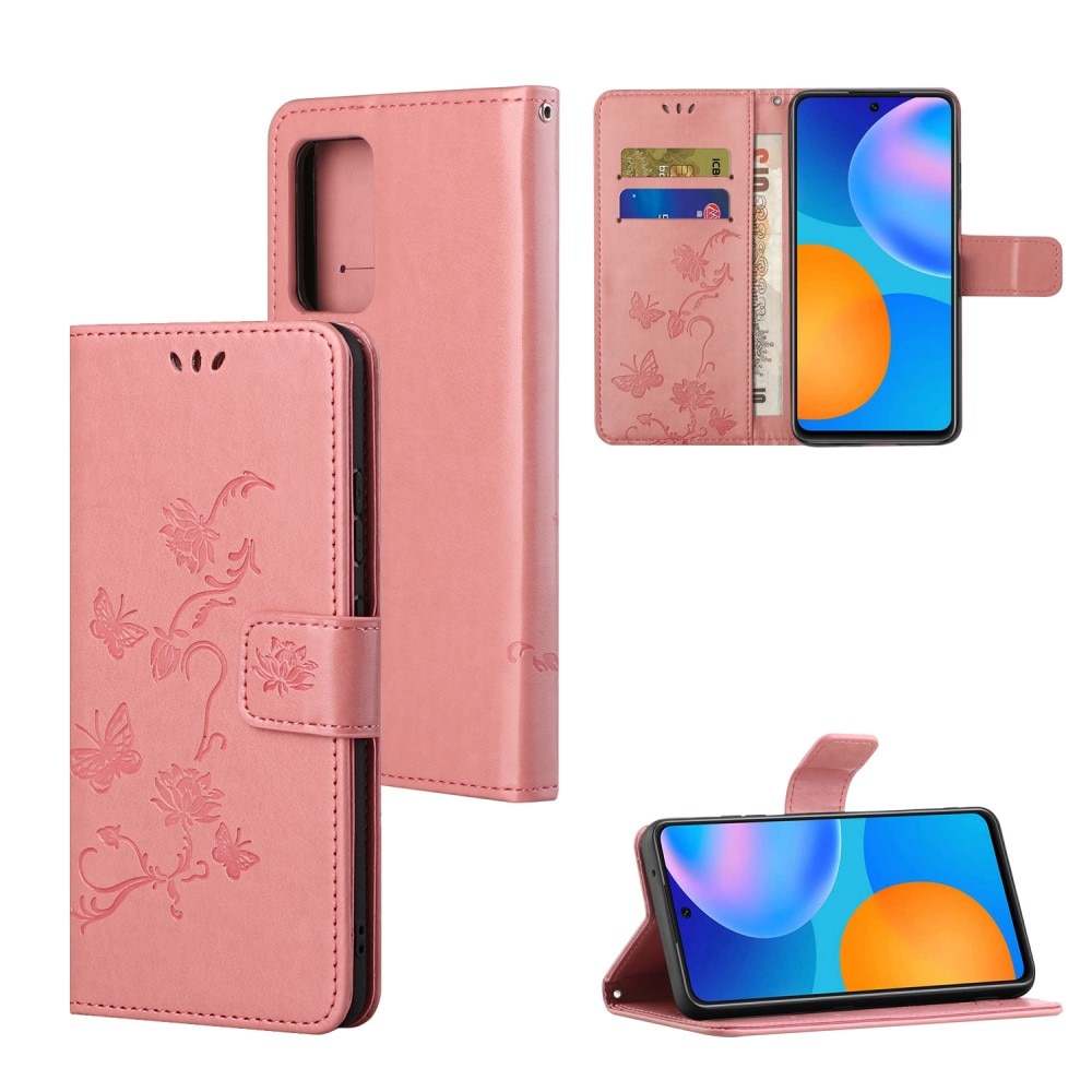 Läderfodral Fjärilar Samsung Galaxy A82 5G rosa