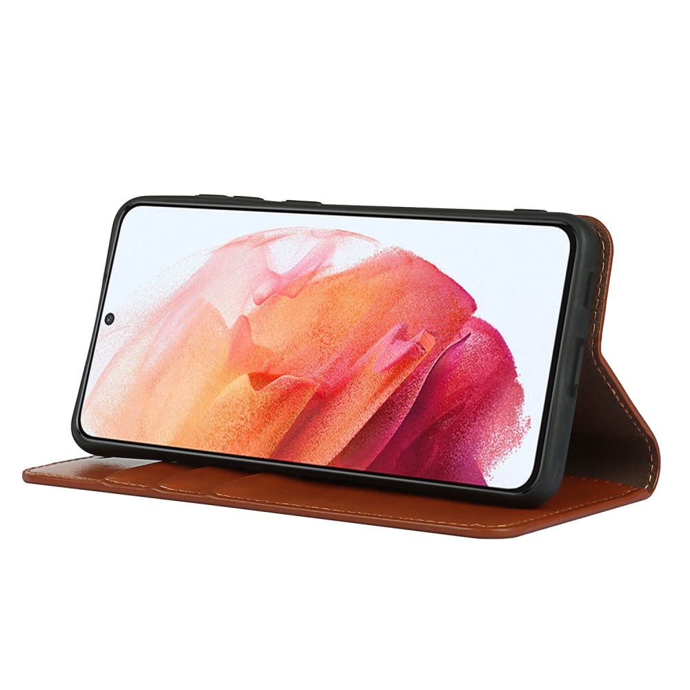 Mobilfodral Äkta Läder Samsung Galaxy S21 FE brun