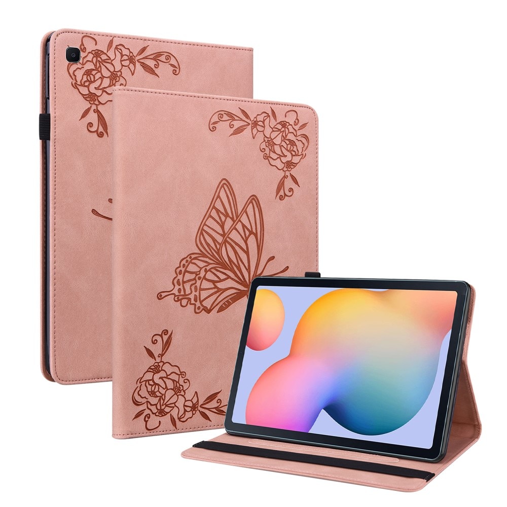 Läderfodral Fjärilar Samsung Galaxy Tab S6 Lite 10.4 rosa