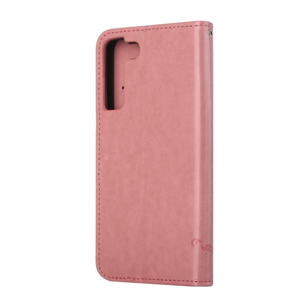 Läderfodral Fjärilar Samsung Galaxy S22 Plus Rosa