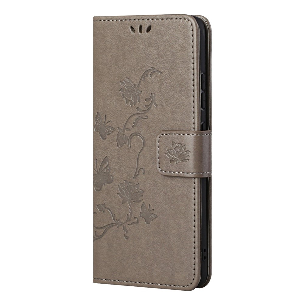 Läderfodral Fjärilar Samsung Galaxy S22 Grå