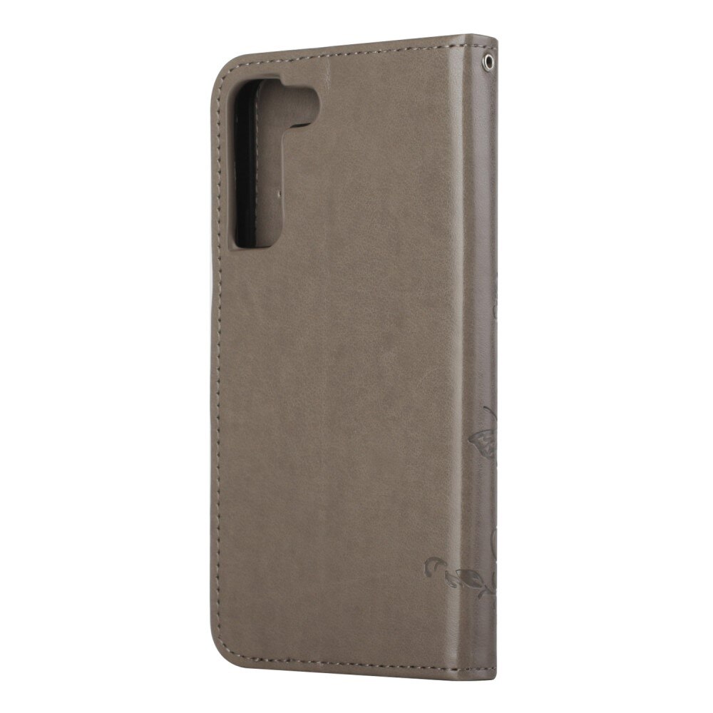 Läderfodral Fjärilar Samsung Galaxy S22 Grå
