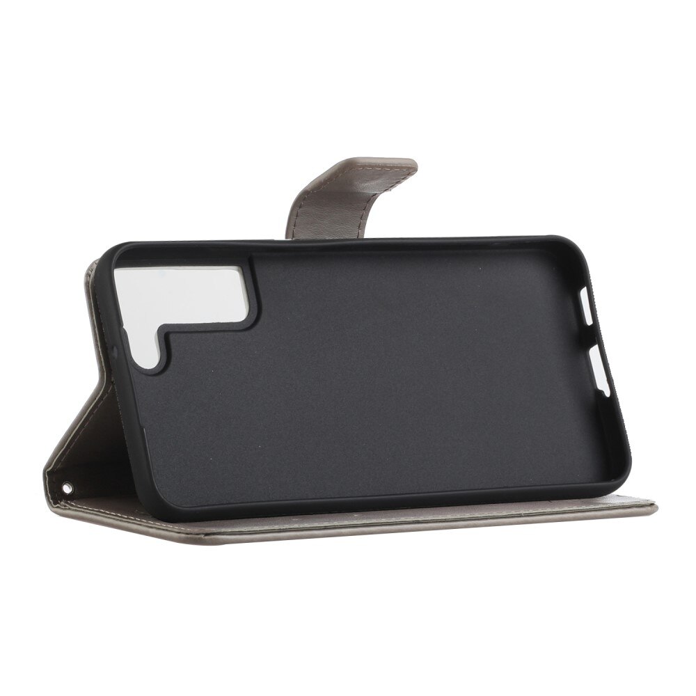 Läderfodral Fjärilar Samsung Galaxy S22 Grå