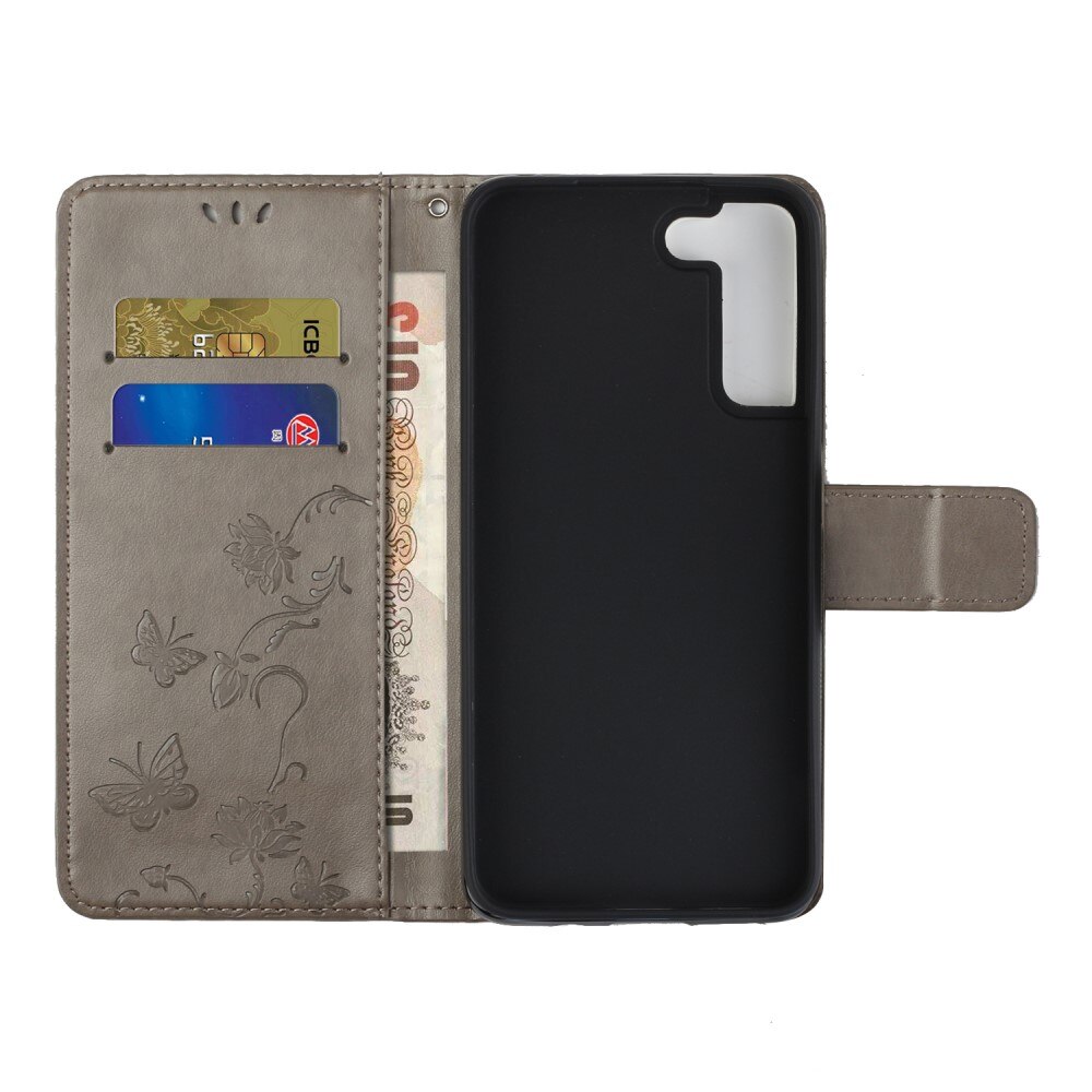Läderfodral Fjärilar Samsung Galaxy S22 Grå