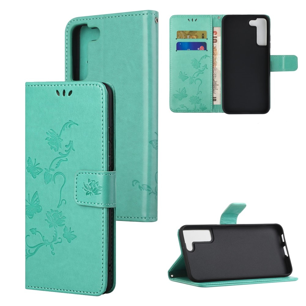 Läderfodral Fjärilar Samsung Galaxy S22 Grön