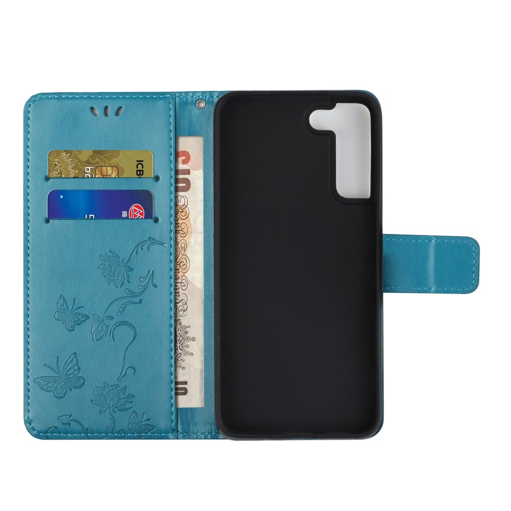 Läderfodral Fjärilar Samsung Galaxy S22 Blå