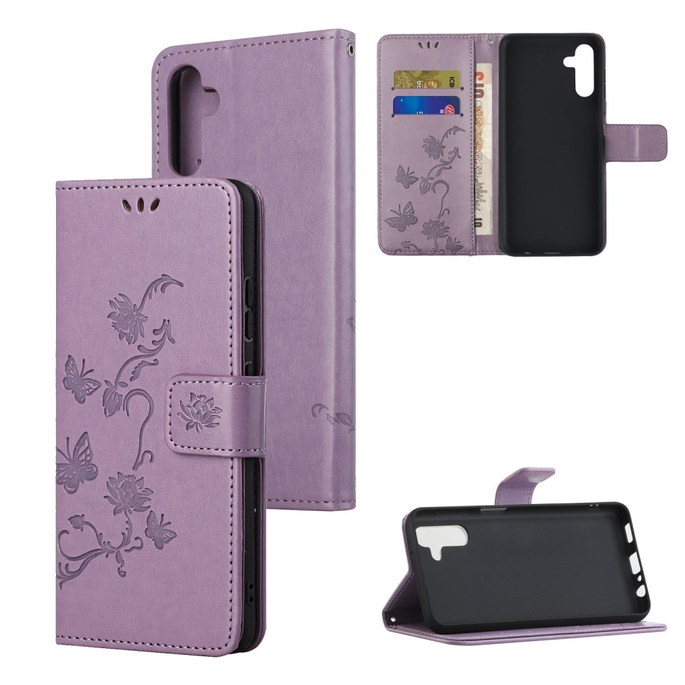 Läderfodral Fjärilar Samsung Galaxy A04s Lila