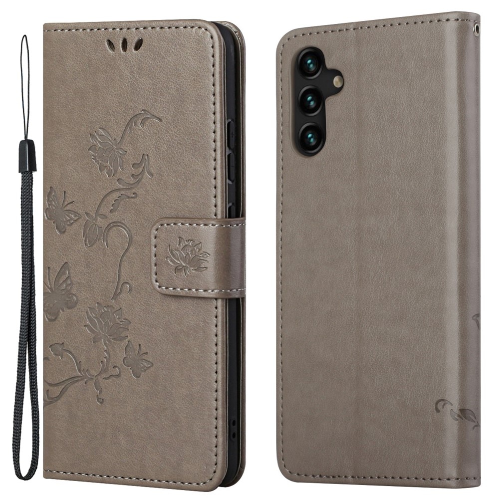 Läderfodral Fjärilar Samsung Galaxy A04s Grå