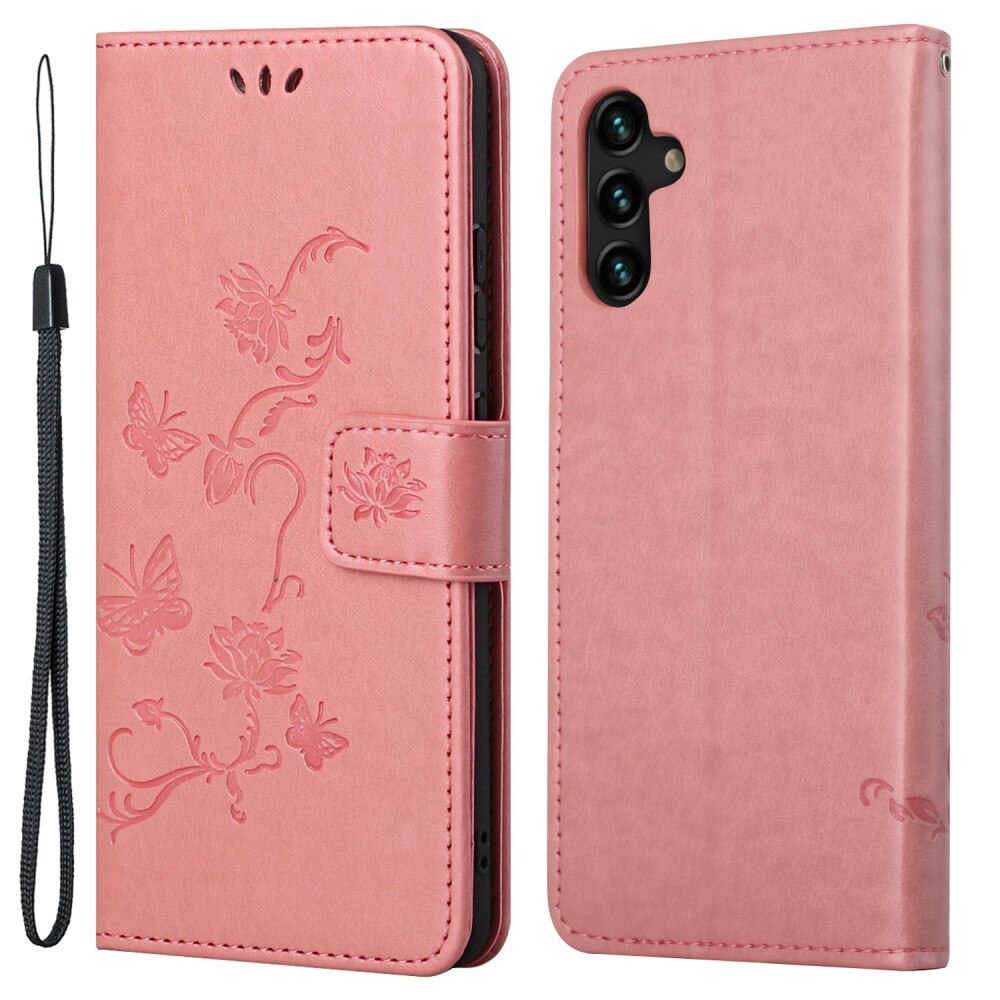 Läderfodral Fjärilar Samsung Galaxy A04s Rosa