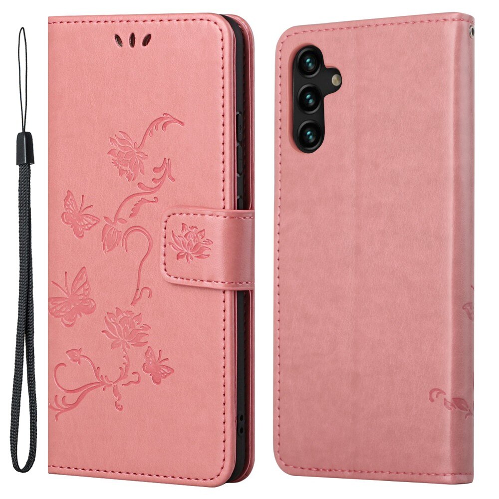 Läderfodral Fjärilar Samsung Galaxy A04s rosa