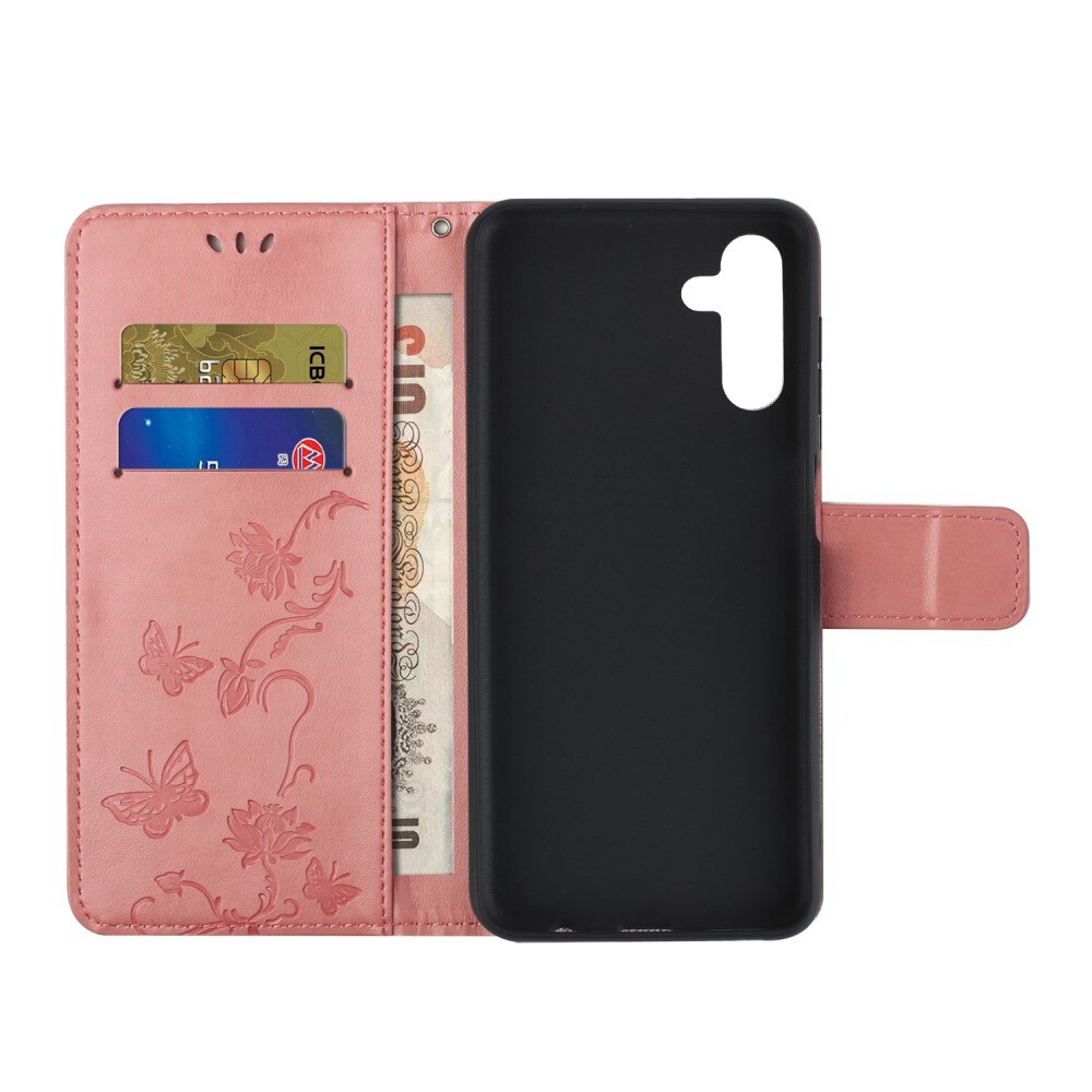 Läderfodral Fjärilar Samsung Galaxy A04s Rosa