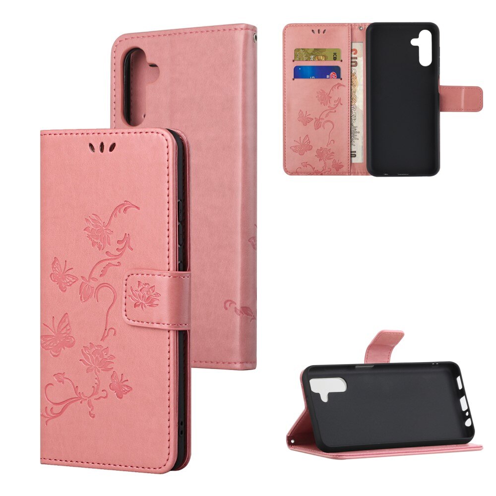 Läderfodral Fjärilar Samsung Galaxy A04s Rosa