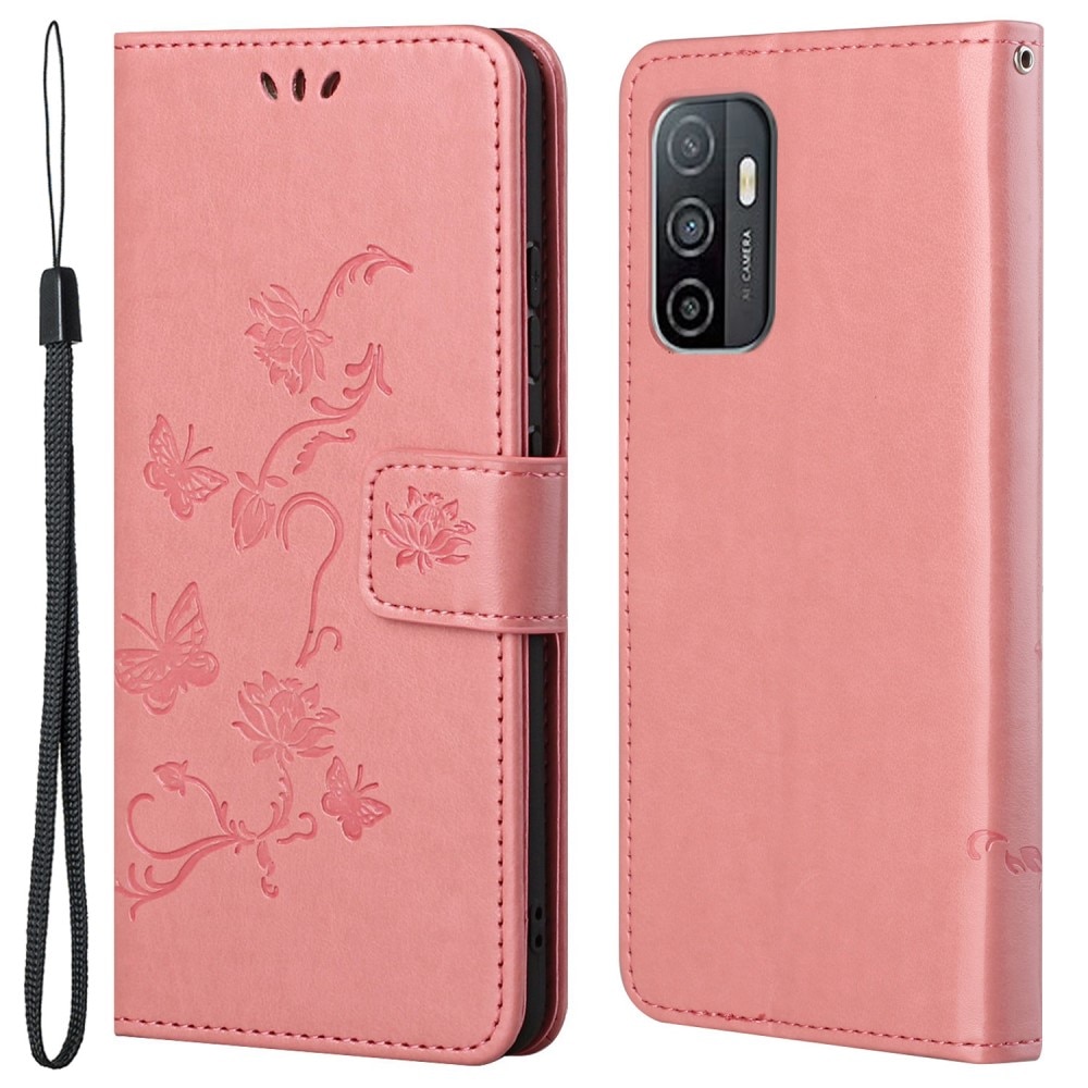 Läderfodral Fjärilar Samsung Galaxy A53 rosa
