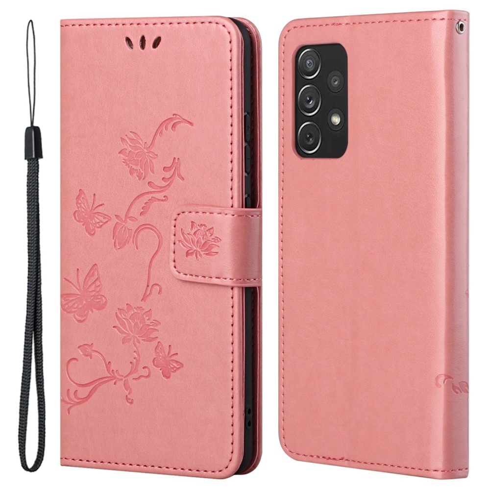 Läderfodral Fjärilar Samsung Galaxy A73 5G rosa