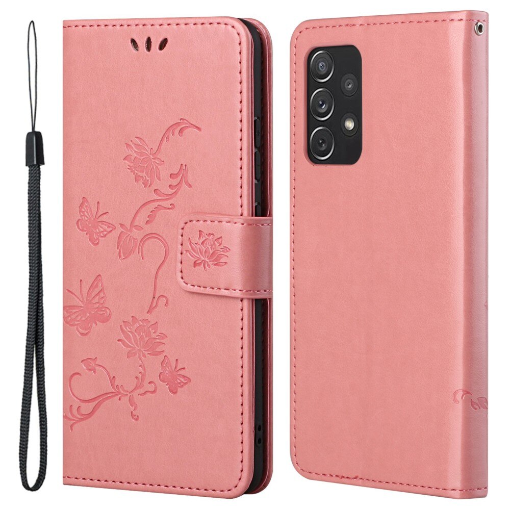 Läderfodral Fjärilar Samsung Galaxy A73 5G Rosa
