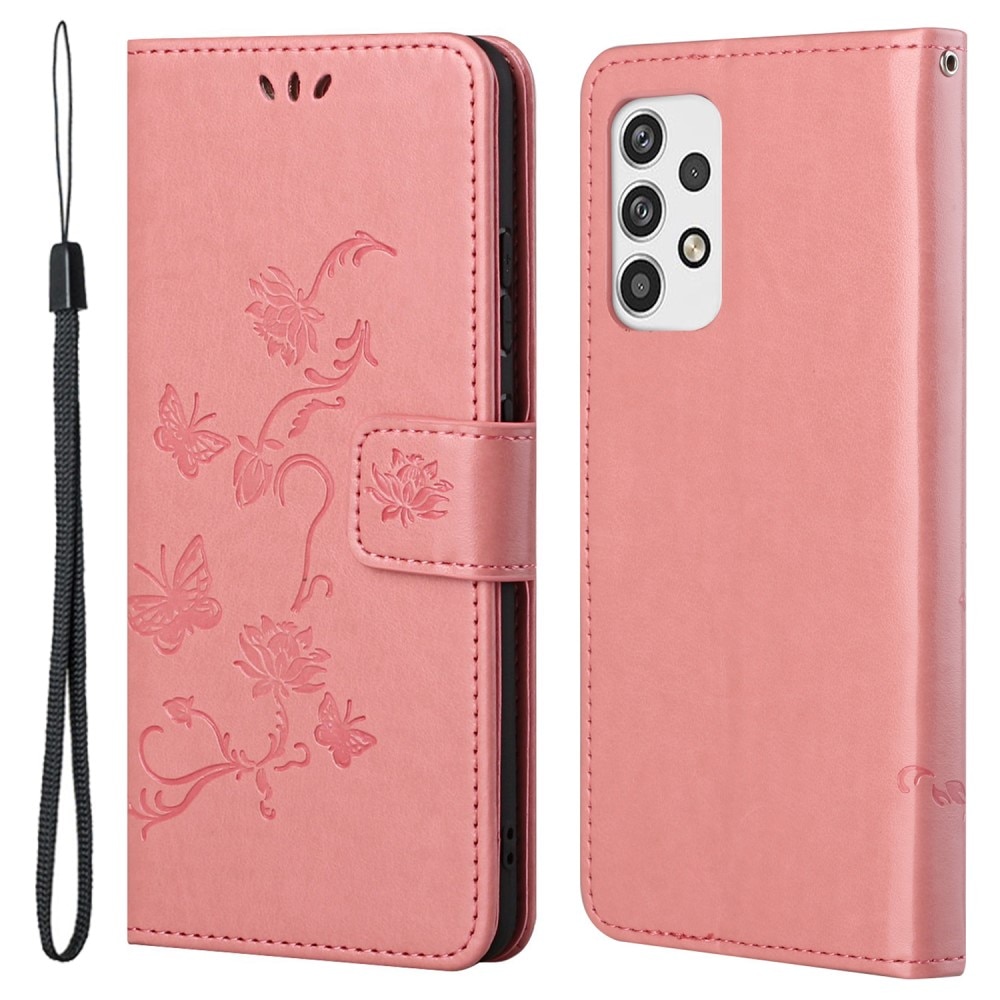 Läderfodral Fjärilar Samsung Galaxy A23 5G rosa