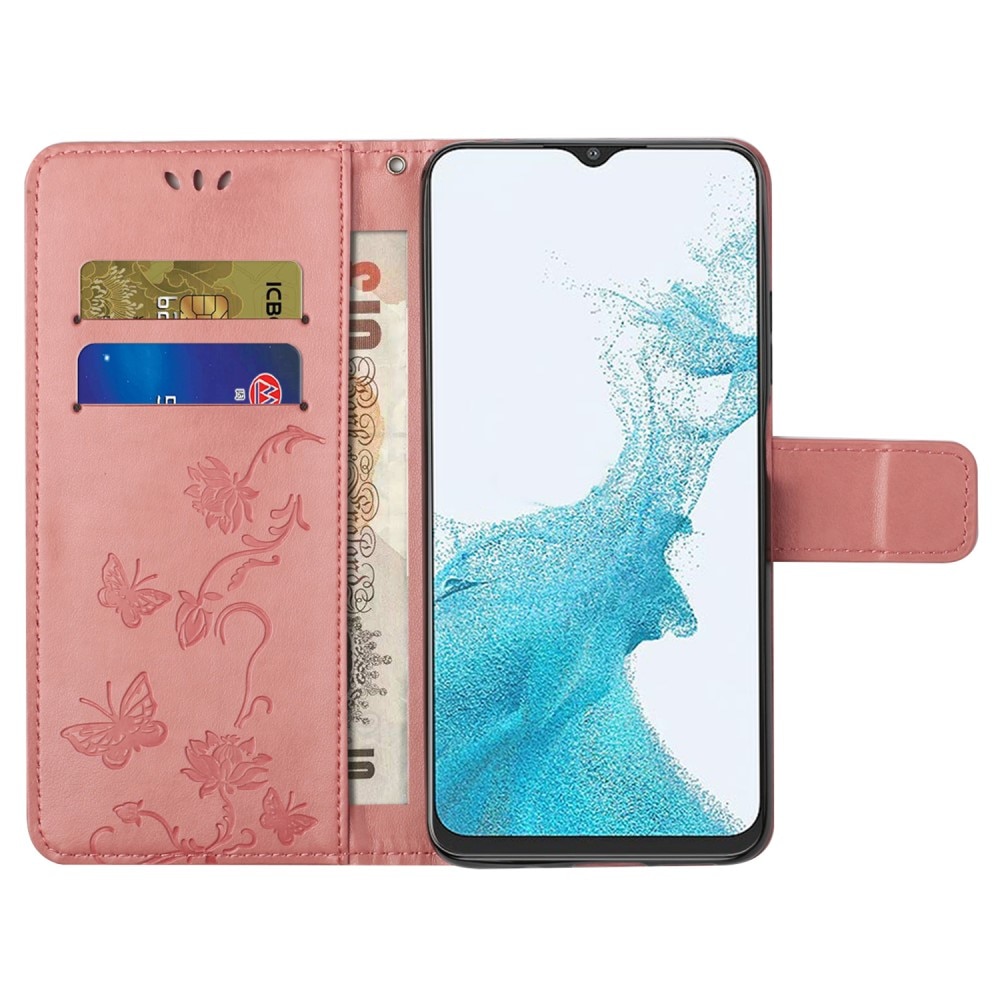 Läderfodral Fjärilar Samsung Galaxy A23 rosa