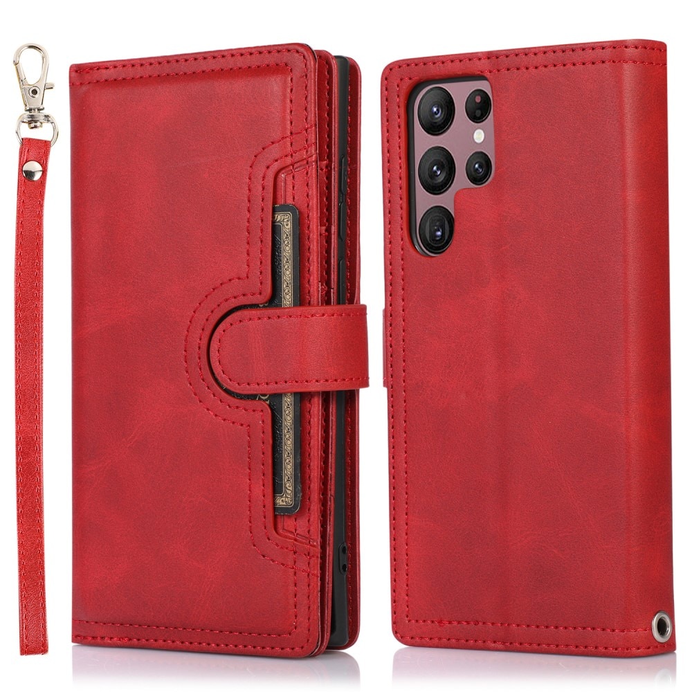 Läderplånbok Multi-slot Samsung Galaxy S22 Ultra röd