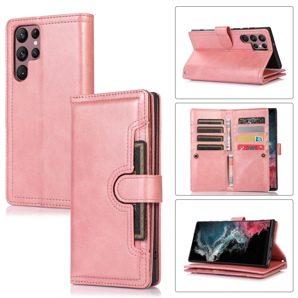 Läderplånbok Multi-slot Samsung Galaxy S22 Ultra rosa