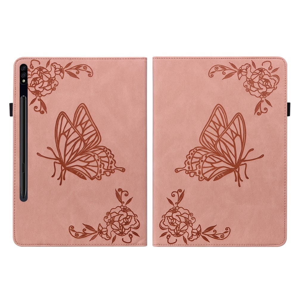 Läderfodral Fjärilar Samsung Galaxy Tab S7 rosa