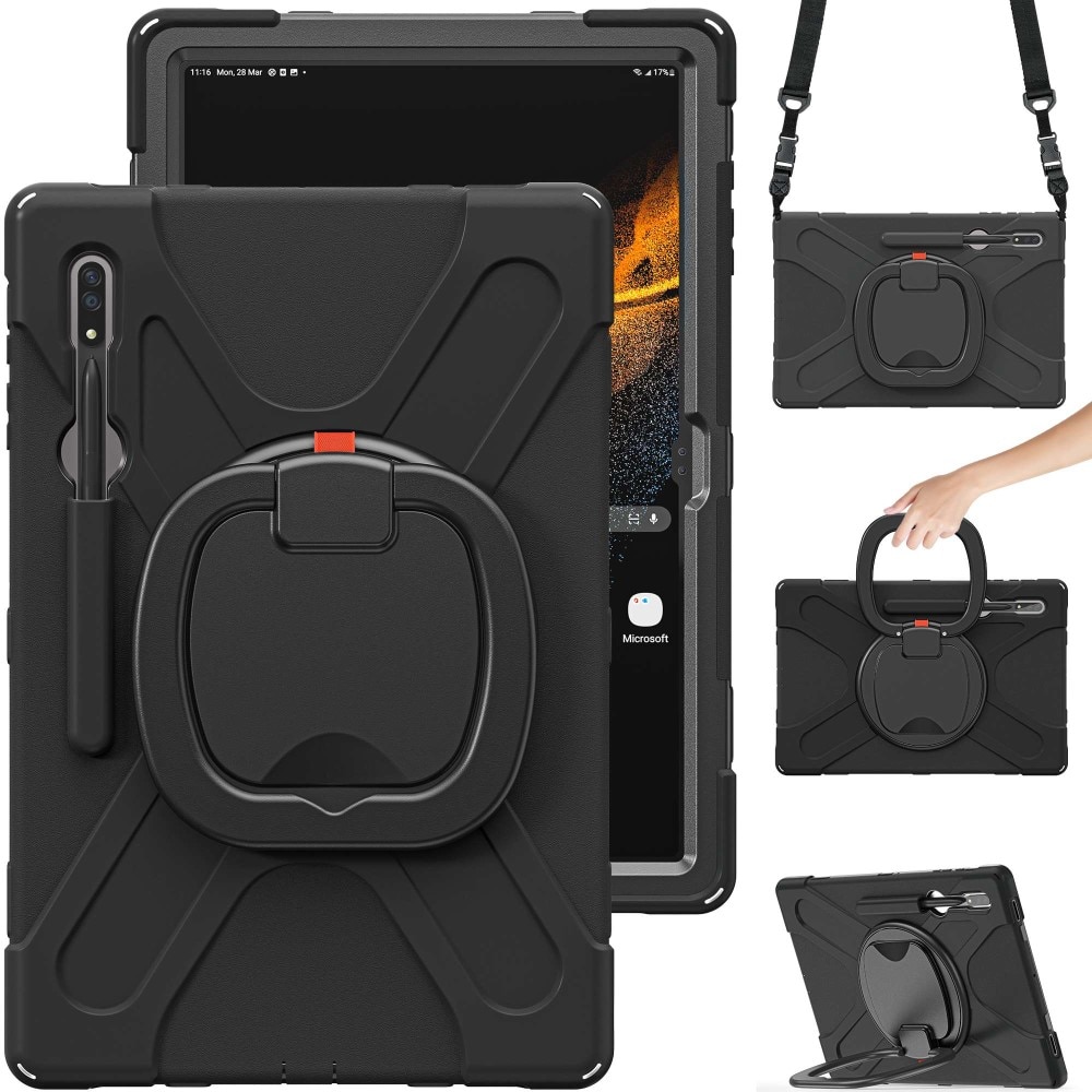 Kickstand Hybridsskal med axelrem Samsung Galaxy Tab S9 Ultra svart