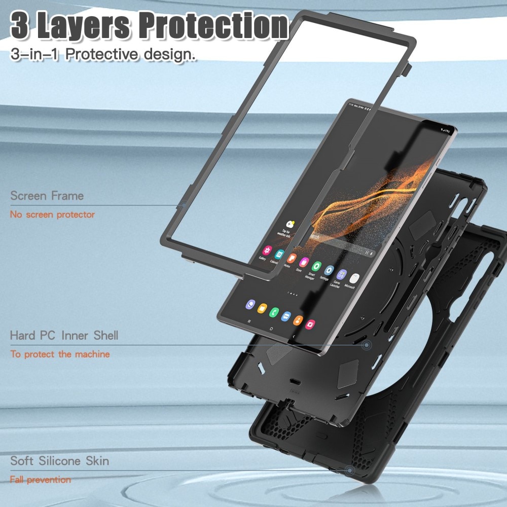 Kickstand Hybridsskal med axelrem Samsung Galaxy Tab S8 Ultra svart