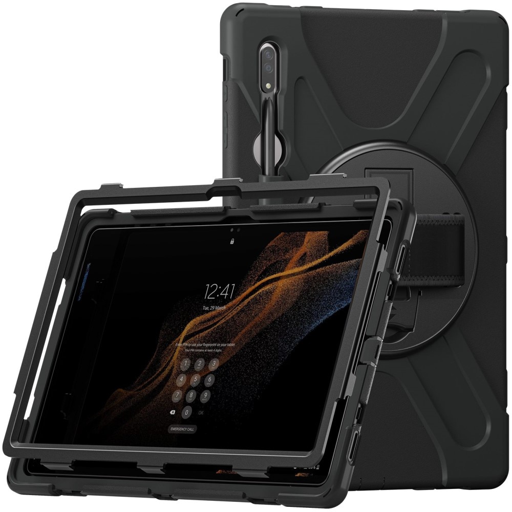 Stöttåligt Hybridskal med axelrem Samsung Galaxy Tab S8 Ultra svart