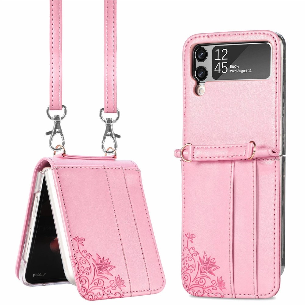 Läderfodral Fjärilar Samsung Galaxy Z Flip 4 rosa