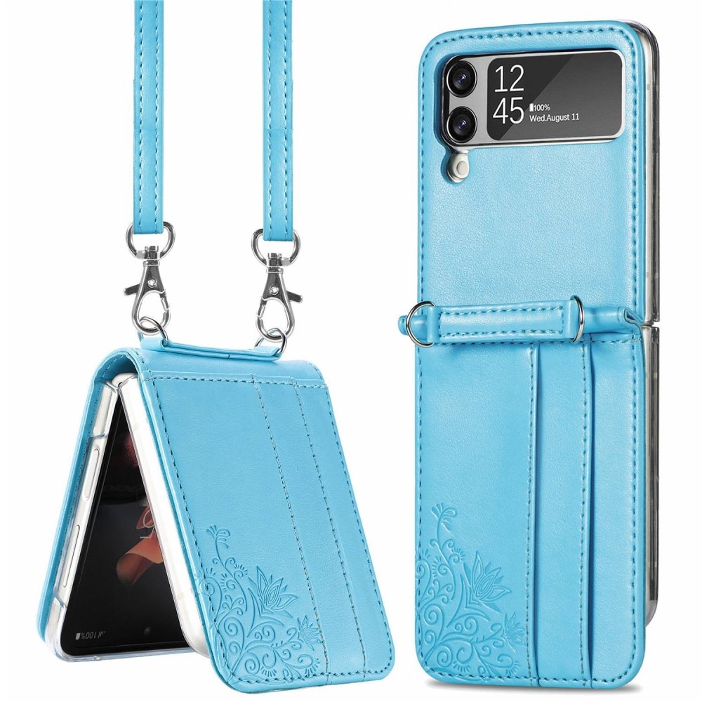 Läderfodral Fjärilar Samsung Galaxy Z Flip 4 blå