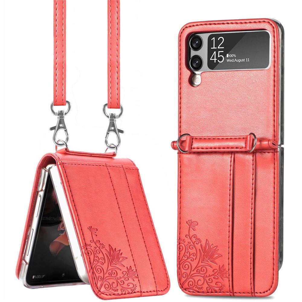 Läderfodral Fjärilar Samsung Galaxy Z Flip 3 Röd