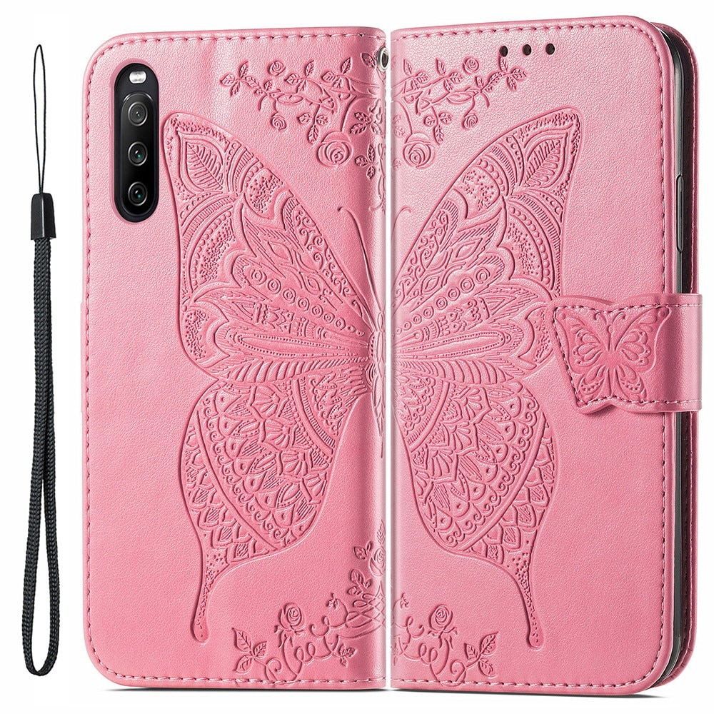 Läderfodral Fjärilar Sony Xperia 10 III Rosa