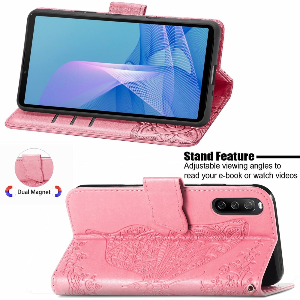 Läderfodral Fjärilar Sony Xperia 10 III rosa