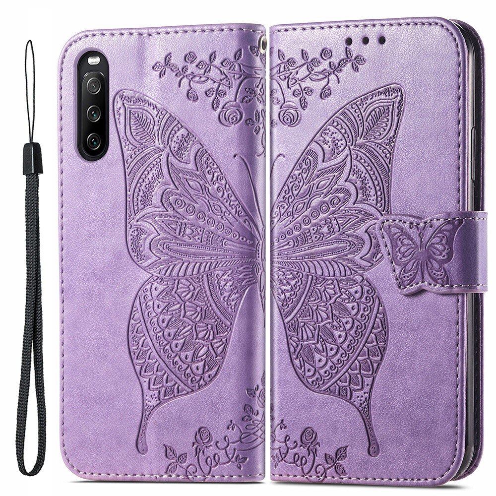 Läderfodral Fjärilar Sony Xperia 10 III Lila