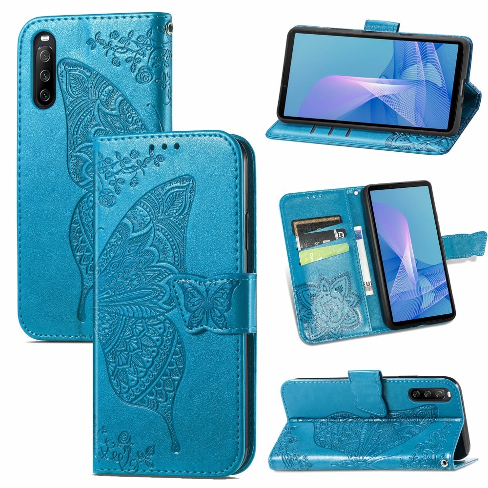 Läderfodral Fjärilar Sony Xperia 10 III Blå