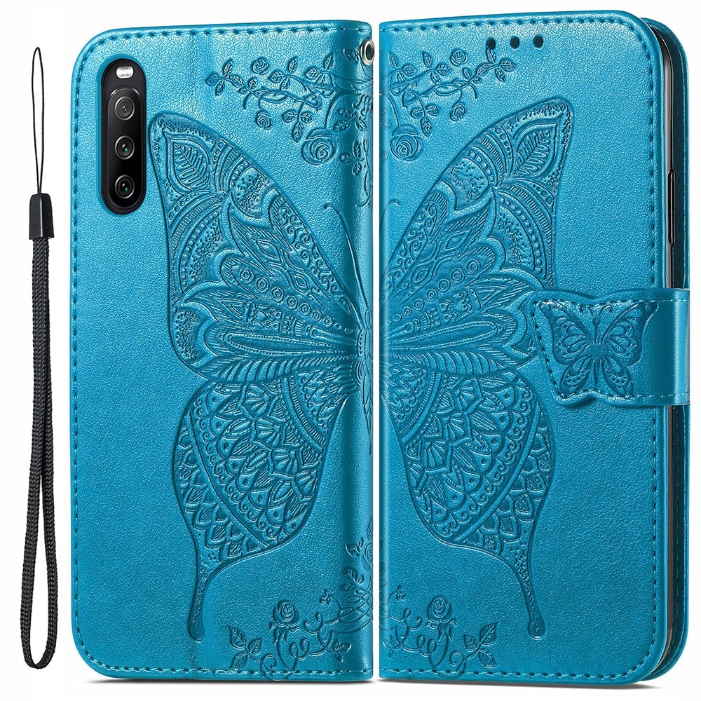 Läderfodral Fjärilar Sony Xperia 10 III blå