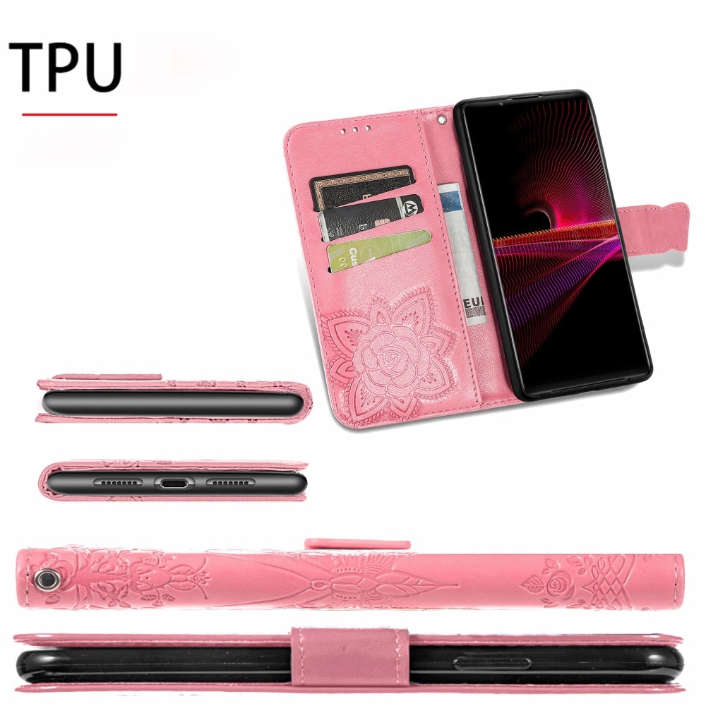 Läderfodral Fjärilar Sony Xperia 1 III Rosa