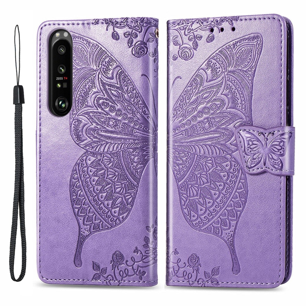 Läderfodral Fjärilar Sony Xperia 1 III lila