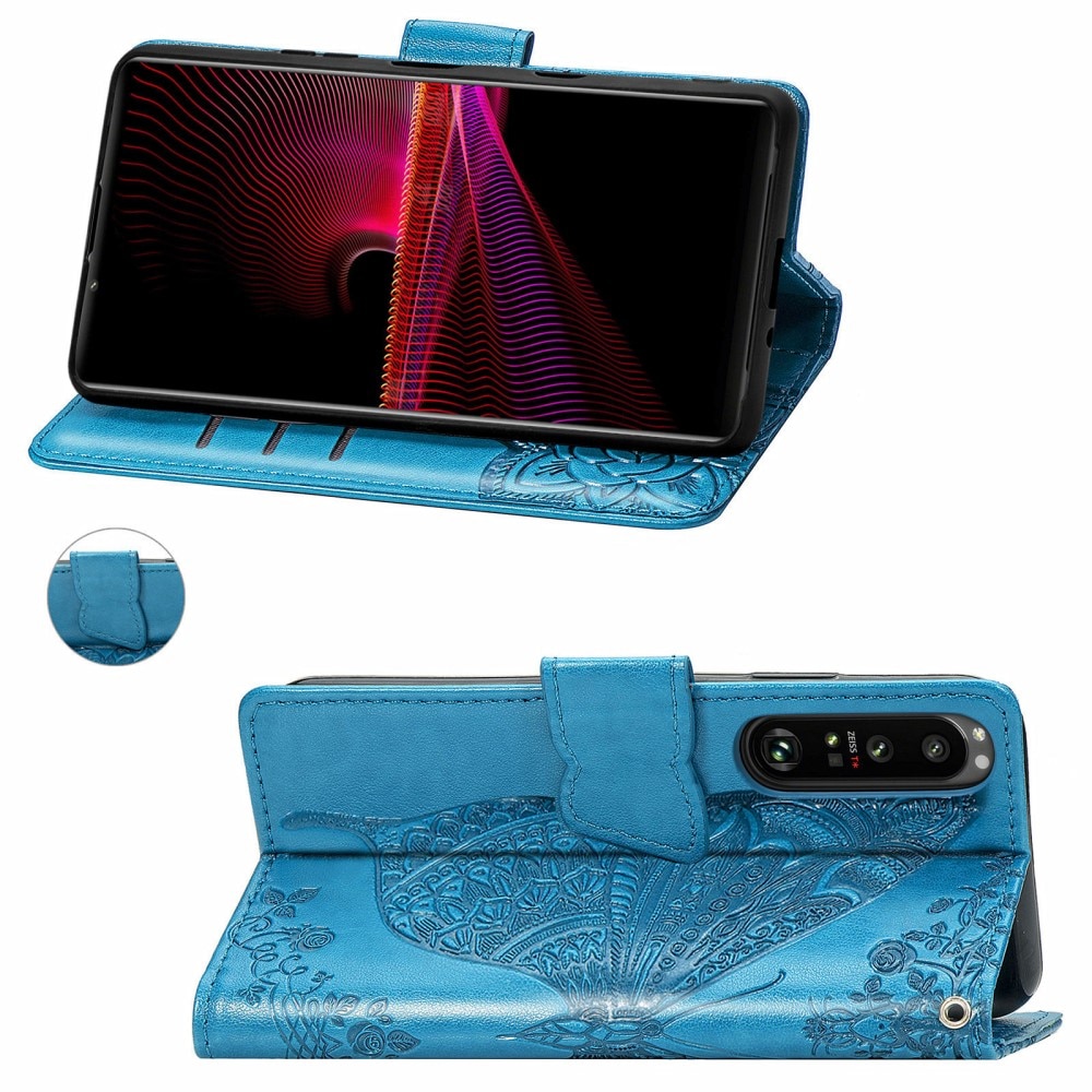 Läderfodral Fjärilar Sony Xperia 1 III Blå