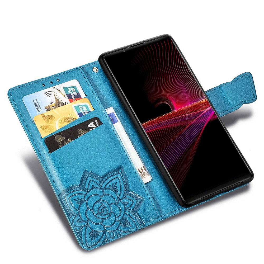 Läderfodral Fjärilar Sony Xperia 1 III Blå