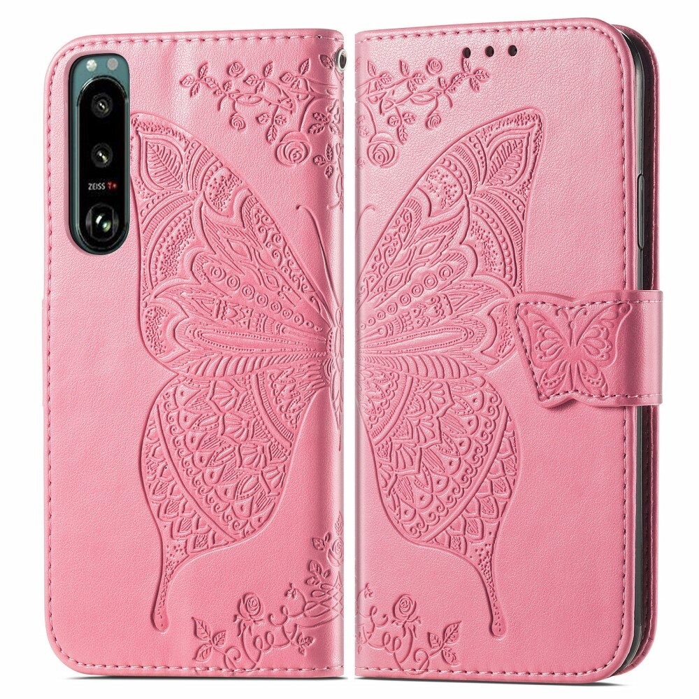 Läderfodral Fjärilar Sony Xperia 5 III Rosa