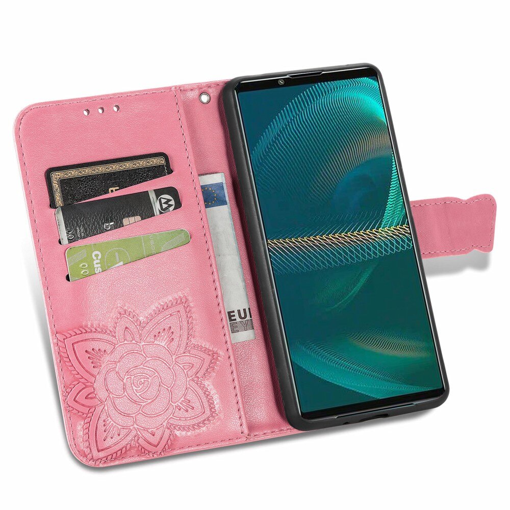 Läderfodral Fjärilar Sony Xperia 5 III Rosa