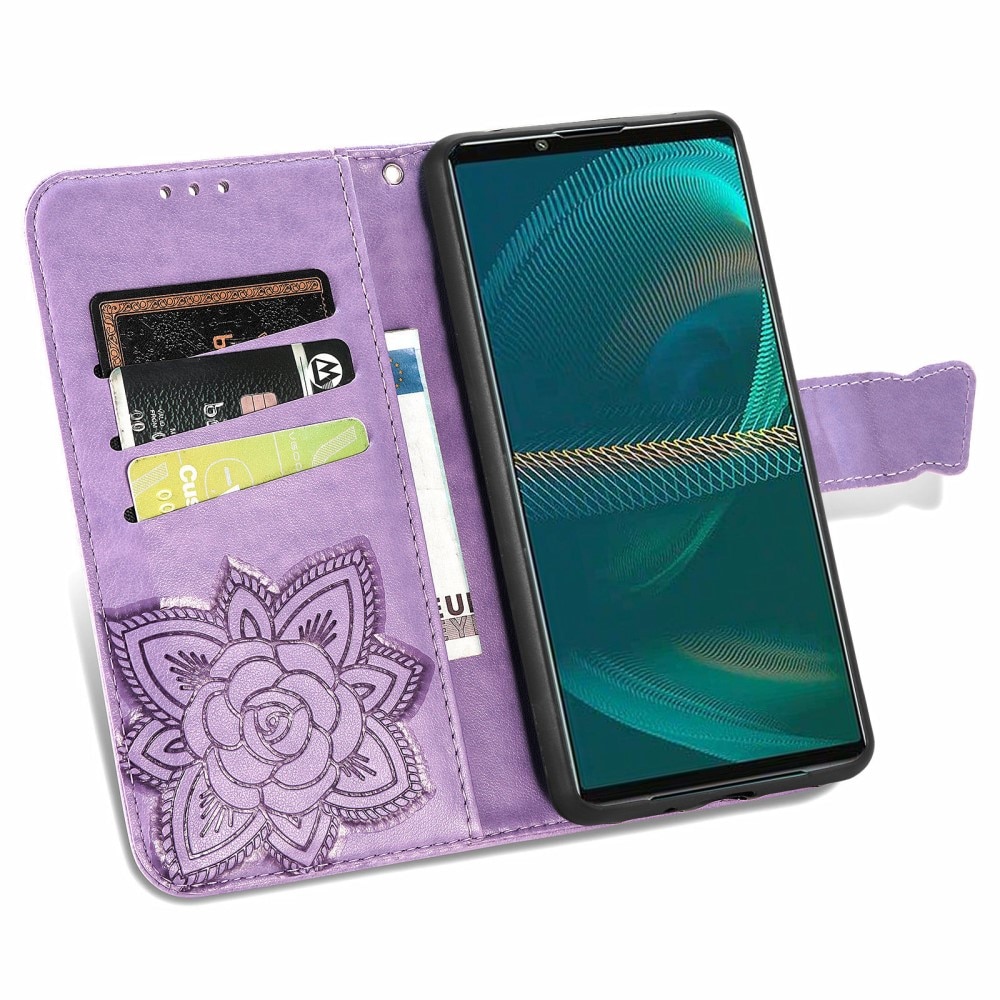 Läderfodral Fjärilar Sony Xperia 5 III Lila