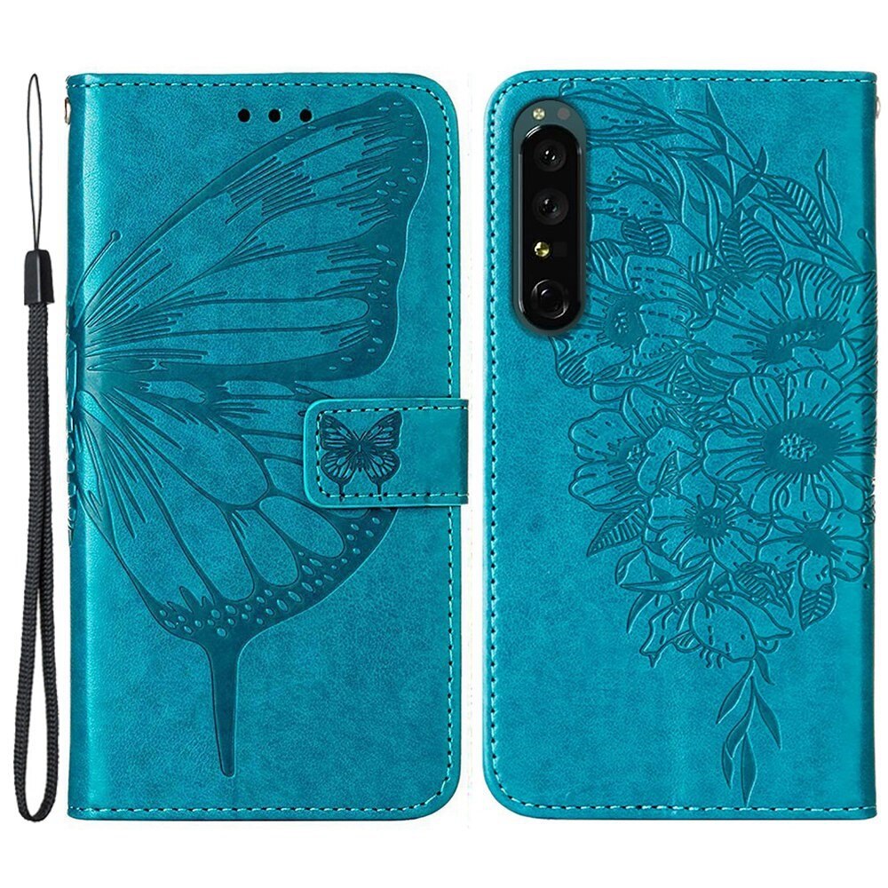 Läderfodral Fjärilar Sony Xperia 1 IV Blå