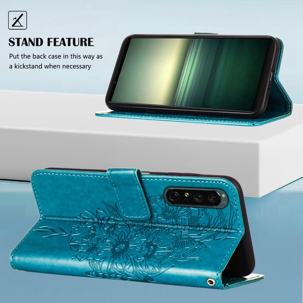 Läderfodral Fjärilar Sony Xperia 1 IV Blå