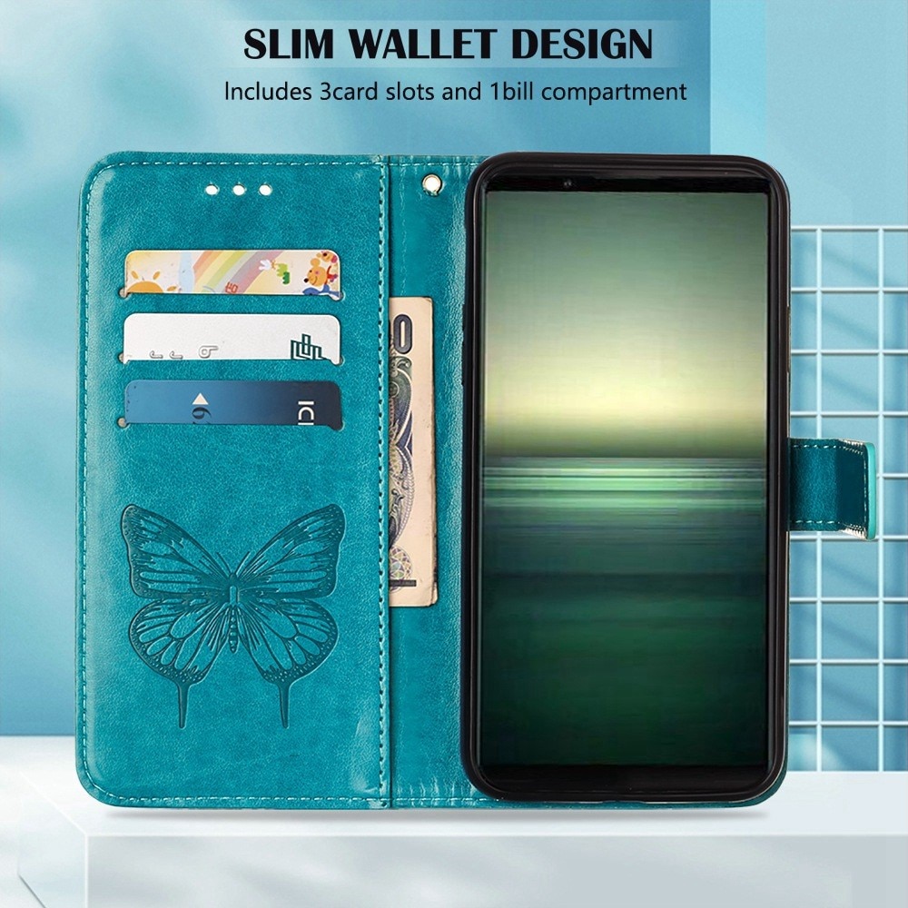 Läderfodral Fjärilar Sony Xperia 1 IV Blå