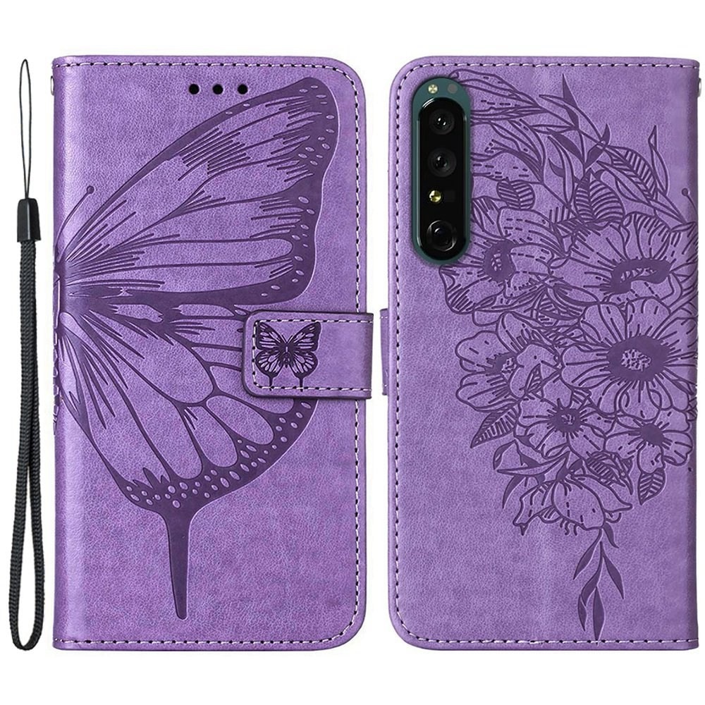 Läderfodral Fjärilar Sony Xperia 1 IV lila