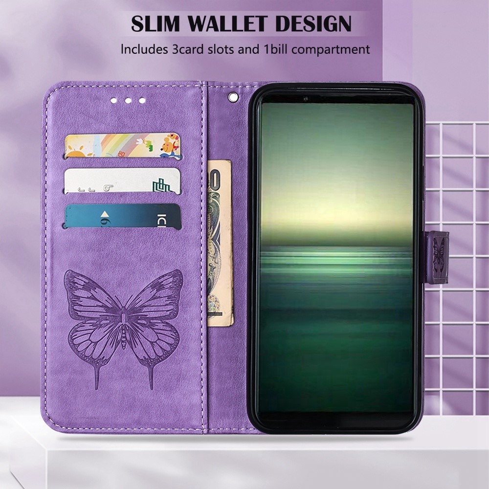 Läderfodral Fjärilar Sony Xperia 1 IV Lila